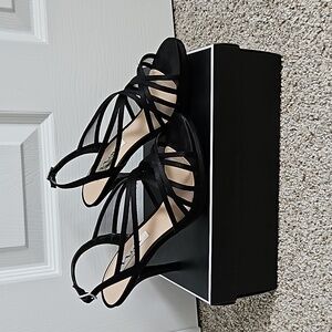 Nina evening black satin and mesh heels